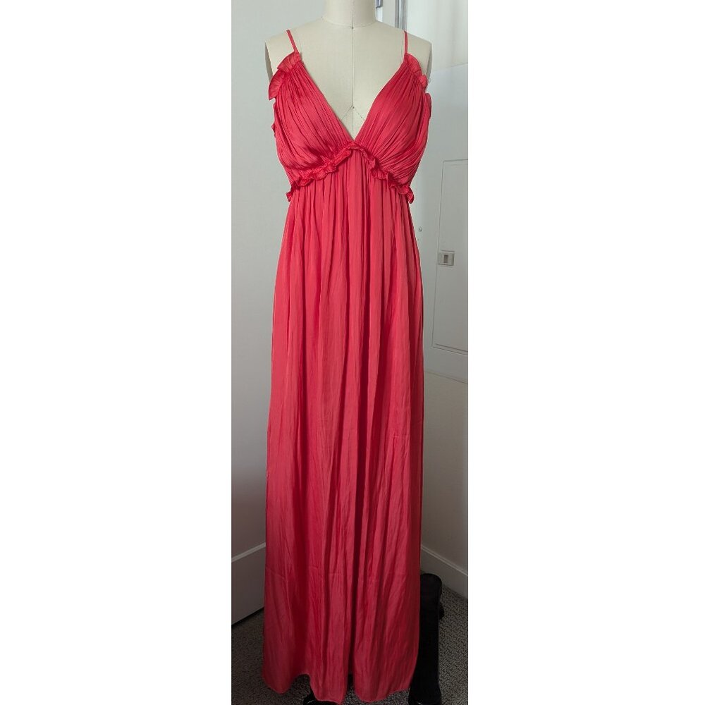 BCBGMAXAZRIA Coral Crinkle Satin Maxi Dress Size S
